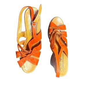 Salamander Orange Leather Strappy Cork Wedge Sandals Womens 7.5 Made‎ in Germany